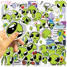 50 件外星人贴纸乙烯基美学贴纸，适用于剪贴簿、日记、笔记本电脑、保险杠、滑板、水瓶、电脑、手机、卡通、安全帽、汽车贴纸和贴花 - 彩色 - 查看 4