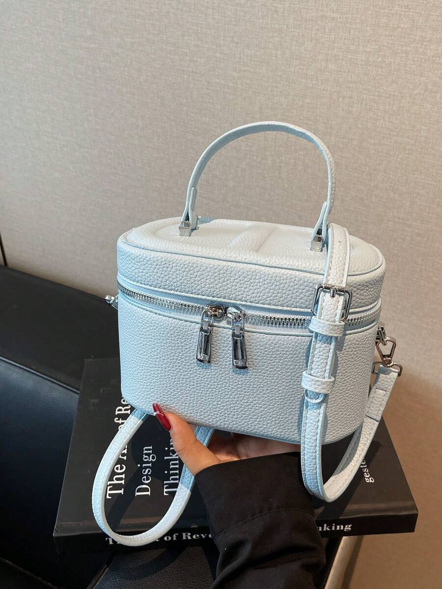 1pc Women Mini Handbag, Fashion Solid Color Embroidered Rhombus Crossbody Bag Suitable For Holding Cards And Keys - Blue - View 1