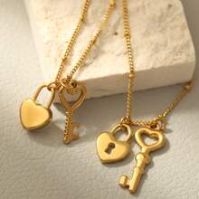 1pc Stainless Steel Gold Color Heart-Shaped Pendant Necklace, Fashionable Luxury Design, Suitable For Any Occasion