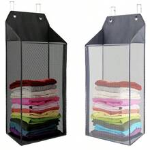 Large Hanging Laundry Hamper With Hooks, Over The Door Mesh Hamper With Zipper For Dirty Clothes Organizer, Collapsible Wall Hanging Laundry Basket For Bathroom, Dormitory - Multicolor - View 2