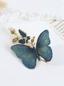 1 pieza Broche vintage estilo chino bordado con mariposa azul, accesorio elegante premium para trajes, cheongsam