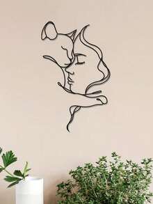1PC Cat And Woman Metal Wall Art - Minimalist Lines Iron Painting, Hanging Wall Decor For Living Room Bedroom Bathroom Or Dining Room - Perfect Housewarming Gift, Aesthetic Room Decor - Black - View 2