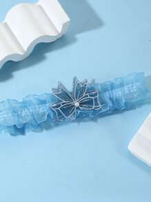 1pc Blue Lace Elastic Leg Garter, Elegant Butterfly & Faux Pearl Thigh Chain, Bridal Wedding Leg Strap