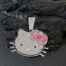 Sanrio 1pc Sanrio Hello Kitty Cartoon Shiny Full Of Rhinestones Hip Hop Cool Three-Dimensional Hello Kitty Pendant Necklace Jewelry, Gift Cute Cat Fashionista Cuban Chain Necklace