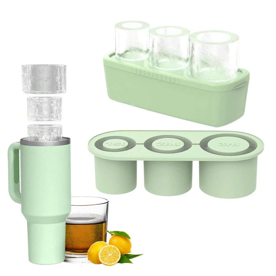 Silicone Ice Cube Tray For 30–40oz Tumblers – 3-Section Cylinder Mold With Lid | Easy Fill & Pop-Out Ice Maker For Cups, Water, & Drinks - 綠色 - 查看 1