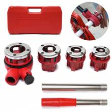 Pipe Threader BSPT Ratchet Die Stock W/4 Dies 1/2", 3/4", 1", 1-1/4" Kit Tools