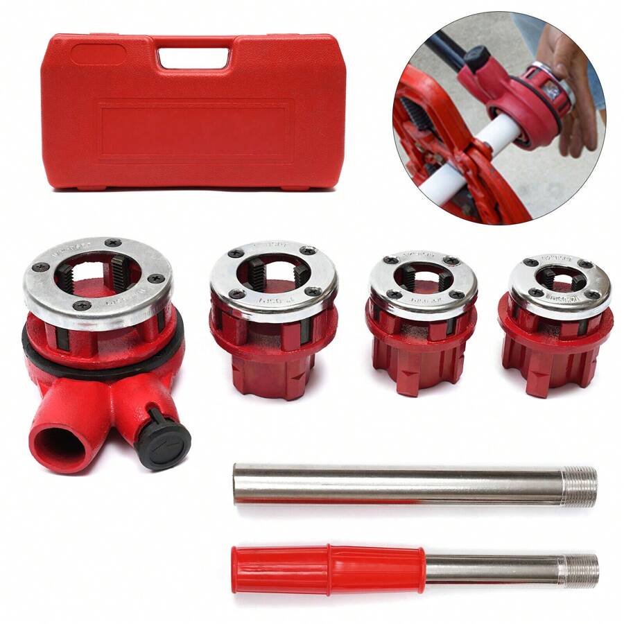Pipe Threader BSPT Ratchet Die Stock W/4 Dies 1/2", 3/4", 1", 1-1/4" Kit Tools