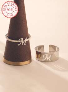 A 925 Silver Personalized Initial Couple Adjustable Ring Set, Matching Ring Set, Anniversary Gift, Dating Ring, Valentine's Day Gift, Wedding Gift, Heart Naming Ring