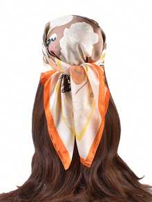 1pc Elegant Floral Print Faux Silk Satin Fashion Versatile Women Scarf, Silky Soft Lightweight Neckerchief, Headband, Shawl, Suitable For Daily, Gala, Photo Shoot, Party, Commute, Accentuates Feminine Charm - Multicolor - View 6