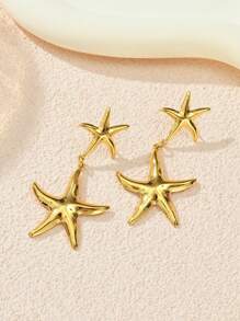 1 par de pendientes tipo botón con formas de corazón, estrella de mar, sol, floral y geométricas en tono dorado de acero inoxidable, adecuados para uso diario, playa, fiesta y vacaciones, gran regalo para amigos