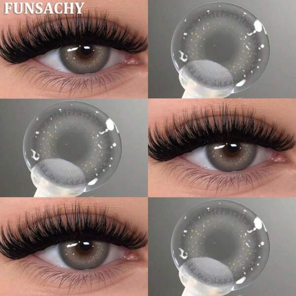 Nuevo contacto de color natural FUNSACHY 1 par de lentes de contacto coloridos y hermosos con pupila gris para ojos marrones, de uso anual