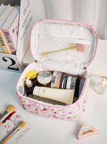 1 Peça/Conjunto Bolsa de Maquiagem com Estampa Fofa de Urso Colorido, Bolsa de Higiene Pessoal de Grande Capacidade com Alça, Bolsa de Embreagem Portátil com Estampa de Listras, Bolsa de Cosméticos Casual Octogonal para Mulheres, Mini Organizador de Pincéis de Maquiagem, Bolsa Pequena de Cosméticos, Essenciais de Viagem para Férias, Volta às Aulas, Bolsa Escolar, Bolsa de Viagem para Mulheres