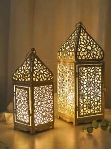 حامل شمعة فانوس بطراز قديم من الحديد، فوانيس معدنية بطراز مغربي - حامل ديكوري إبداعي للطاولة، ديكور منزلي بموضوع العائلة، ديكورات معلقة على الحائط للمناسبات الاحتفالية كعيد الميلاد والهالوين وديوالي وعيد الشكر، مناسب للاستخدام الداخلي والخارجي، الشمعة غير مشمولة.