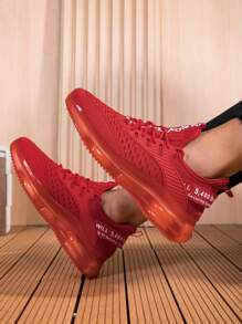 1 Pair Plus Size Men's Casual Sneakers, Breathable Comfortable Lightweight Printed Lace-Up Cushioned Thick Sole Mesh & Leather Patchwork Sports Running Shoes, Suitable For Spring/Summer, Gym, Travel