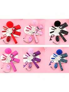Women's Cute Self-Defense Keychain Set. Gift Box Set With 9 Cute Keychains For Ladies, Including Pom-Poms, Personal Alarms, Bottle Openers, Rhinestone Shiny First Aid Kits And Survival Whistles. For Daily Use And Holiday Gift Giving - 藍色 - 查看 1