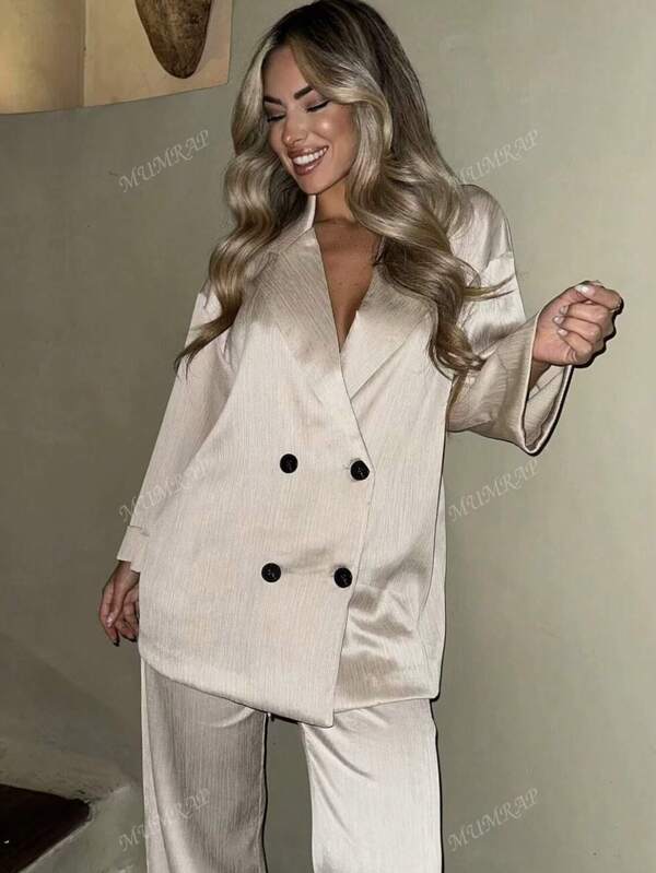 Damesmode Casual Knoop Lange Mouw Pak Jas Elegante Losse V-hals Blazer