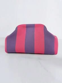 Bolso de embrague de punto a rayas y parches de moda, bolsa de maquillaje con estructura duradera y patrón ondulado de punto, bolsa de almacenamiento elegante para exteriores, bolsa de playa de vacaciones, bolsa de fiesta y noche, artículos de viaje portátiles de uso diario