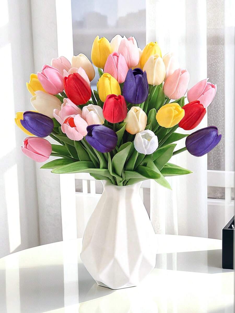 12pcs Assorted Faux Tulips, Light Pink And Pink White, Suitable For Outdoor Garden Decor, Outdoor And Indoor Decor, Vase Decoration, Artificial Plants, Four Seasons Decor, Room Decor Items, Home Floral Decor, Home Indoor/Outdoor Garden Windowsill Porch Potted Plants, Wedding Party Decor, Birthday Party Supplies, Valentine's Day Gift, Birthday Graduation Gift, Mother's Day Gift, Father's Day Gift. Bohemian Style Decor, Home Floral DIY Bouquet Accessories
