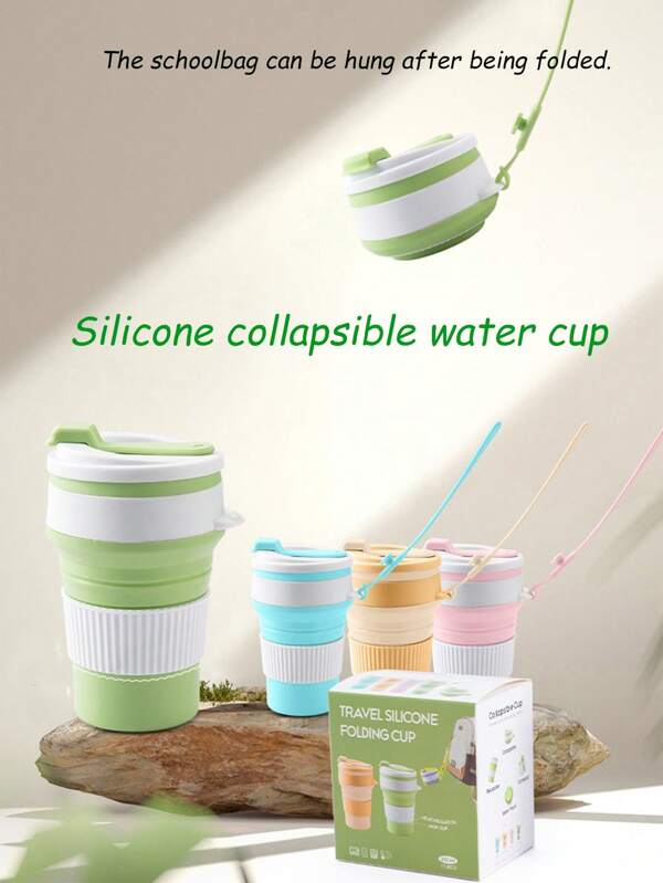 Taza de viaje plegable anti-escaldado de silicona, taza plegable reutilizable con tapas, juego de bebida retráctil y expandible, portátil y de bolsillo para camping, viajes y senderismo al aire libre