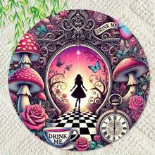 1 件 2D 平面仙境主题 8 英寸圆形木质标牌 - 复古风格墙面装饰，适用于家庭、健身房、咖啡厅、酒吧、厨房、洗衣房、露台、花园、多用途装饰 - 孔样式随机 - 彩色 - 查看 3