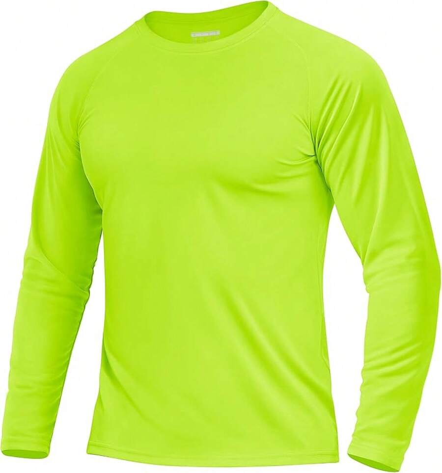 Boladeci Men's UPF 50 Sun Protection UV SPF Shirts Long Sleeve Lightweight Quick Dry Swim T-Shirts Rash Guard - Fluorescent Green - View 1