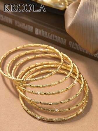 KKCOLA 6 st. trendiga tunna armband med knoppstruktur, smycken i bohemisk stil, lämpliga för fester, festivaler, presenter, vardagskläder