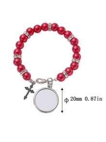 Pulseira personalizada com foto, Pulseira personalizada com foto redonda de pérolas, Pulseira colorida com foto redonda de pérolas, Ajustável, Presente de Natal vermelho da moda, Moda de outono, Casual, Minimalista