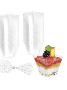 50pcs- Square Plastic Mini Dessert Cups, 60ml, With LIDS And Spoons - Transparent And Reusable Jelly Containers, Suitable For Jelly, Yogurt, Pudding, Appetizers - Wholesale Of High-Quality Dessert Cups, Jelly Cups, Milkshake Cups, Spoon Sets - Transparent - View 9
