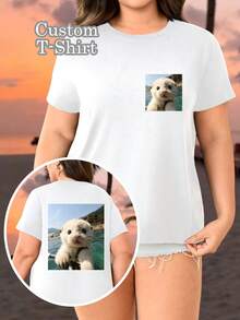 Custom Plus Size Women's T-Shirts With Photo Prints On Front And Back, Personalized White Short-Sleeved Shirts Summer - White - View 2