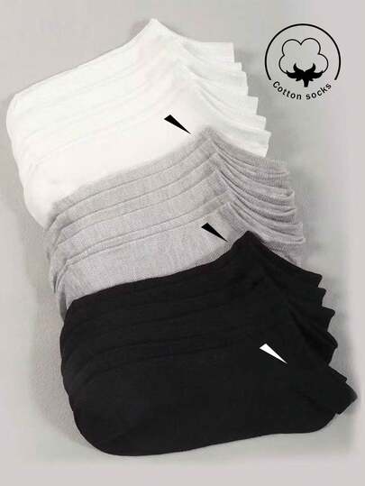 20/10/5/3/1 Pairs Men's Cotton Socks, Short Socks, Invisible Socks, Double-Line Anti-Slip Design, White, Black, Low-Cut, Ankle Socks, Moisture-Wicking, Soft & Breathable, Suitable For Business, Casual, Home, Sports, College Style, All Seasons, Random Color Delivery