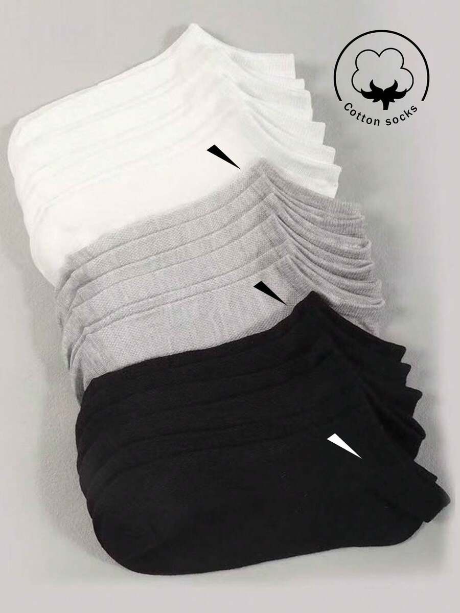 20/10/5/3/1 Pairs Men's Cotton Socks, Short Socks, Invisible Socks, Double-Line Anti-Slip Design, White, Black, Low-Cut, Ankle Socks, Moisture-Wicking, Soft & Breathable, Suitable For Business, Casual, Home, Sports, College Style, All Seasons, Random Color Delivery - Multicolor - View 1