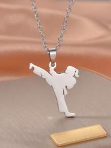 1 Pc Taekwondo Kongfu Fight Figure Women Men Pendant Necklace Stainless Steel Karate Fight Chain Necklace Jewelry For Sportsman
