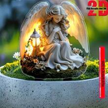Acrylic Angel Wish Garden Wooden Stakes | 2D Boho Fairy Theme Lawn And Planter Art Sign | Multipurpose Outdoor Decoration For Yard, Garden And Planters (Whimsical Scene Decor)