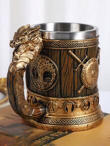 1 cană de apă medievală vintage Pterodactyl, cană din oțel inoxidabil cu capacitate mare de 600 ml/20,29 oz, set de băuturi pentru domni cu decor creativ în relief din rășină, cană de vară, cană de cafea, cană decorativă. Cadou pentru bărbați, cadou de Ziua Tatălui.