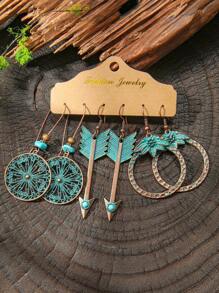 TopHanqi Conjunto de 18/3 pares de pendientes vintage de estilo bohemio en color bronce para mujeres, pendientes geométricos con turquesa sintética, aptos para uso diario, transporte, fiesta, citas, fotografía callejera, todas las estaciones