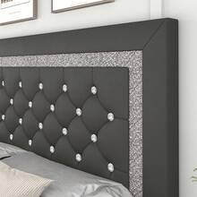 Twin/ Full/ Queen/ King Size Bed Frame, Upholstered Bed Frame With Diamond Headboard And Footboard, Pearl White/ Beige/ Black/ Grey/ Pink/ Purple/ Green - Xám - Xem 2