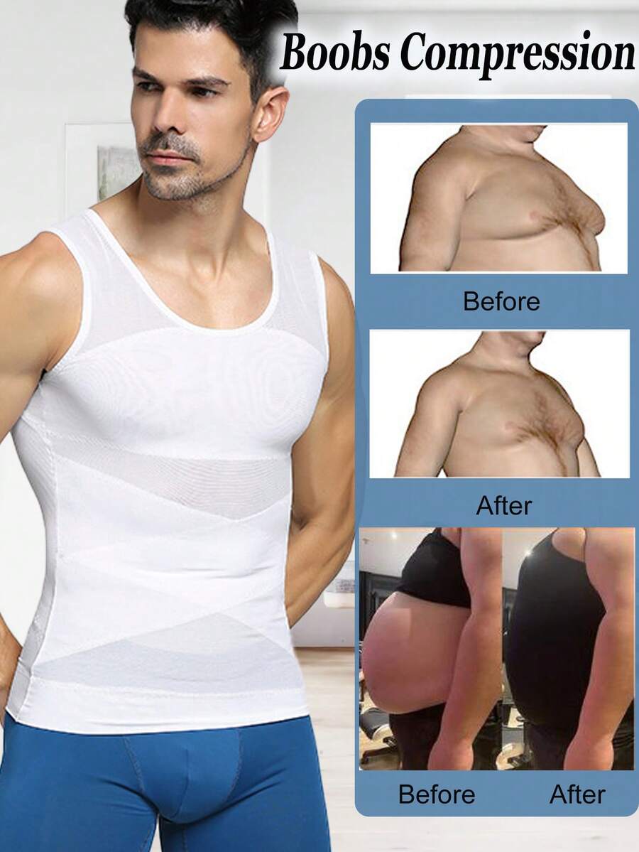 Slimming Mens Tummy Control Shapewear Vest Belly Gynecomastia Boobs Abdomen Compression Shirts Tank Top Underwear Waist Trainer Body Shaper Undershirts Training Sports Gym Workout Fitness