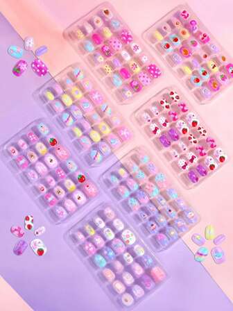 (168pcs And 24pcs) Kids Press-On Nails For Girls, Naio Kids False Nails, Pre-Glued Sticker Nails, Full Coverage Short Acrylic Nails Set For Girls Nail Art Decoration