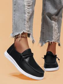 1 Pair Fashionable Women Casual Versatile Lightweight Soft Leather Loafers, Slip-On For Daily Wear And Outdoor Activities