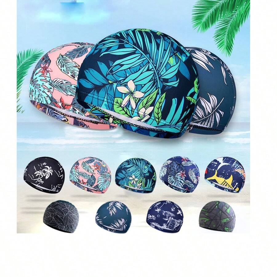 Gorro de natación de tela estampada, de secado rápido, transpirable y con estilo, para hombres y mujeres adultos, esenciales y accesorios de playa, flotador de piscina