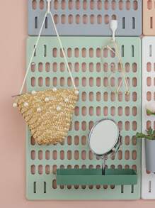 Perforated Board Storage Rack, Customizable Logo And Printed Text, No Drilling Required, Wall Mounted For Home, Dorms, Bathrooms, Kitchens, Compatible With Various Hook Sizes, Free Combination, Bathroom Organizer, Suitable For Hotels, Homes, Matcha Green Perforated Board