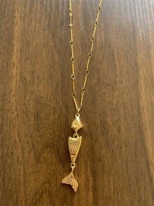 Stainless Steel Ocean Holiday Fish Rope Pendant Necklace For Women, Summer
