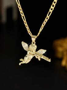 1 Simple Neutral Style NK Necklace+Angel Shaped Zirconia Pendant,European And American Hip-Hop Style Revenge Angel Pendant Necklace,Exquisite Accessories Featuring Character Elements