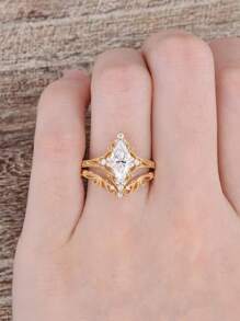 2 piezas Anillos con diseño de corona de reina de estilo elegante, con forma de rombo y circonita cúbica, adecuados para fiestas, vacaciones, cumpleaños, citas