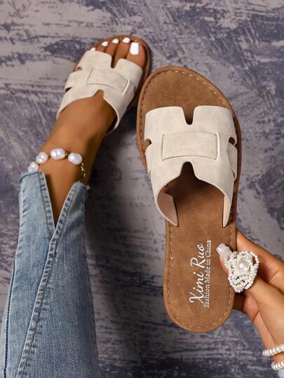 Koreański styl casualowe płaskie klapki dla kobiet, odkryte palce, pleciony styl rzymski, odpowiednie na wiosnę, lato, plażę, wakacje, do noszenia z sukienkami, brązowe
