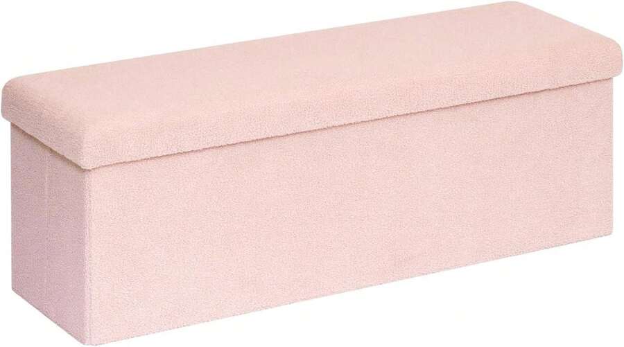 Otomano de almacenamiento, reposapiés de Sherpa, otomanos de boucle plegables, gran caja de almacenamiento de otomano de felpa sintética de imitación, banco de entrada para dormitorio, color rosa, 43.3'' x 15'' x 15'' - Rosa Fucsia - Ver 1