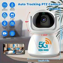 1个1080P超高清智能室内安防摄像头 - 双频5G WiFi，具备移动侦测、自动追踪、双向语音、360°全景监控、红外夜视功能 - 非常适合监控老人、婴儿、宠物和家庭安全 - 黑與白 - 查看 3