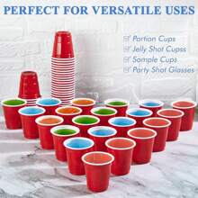 100pcs 2oz Plastic Shot Glasses, Mini Red Disposable Shot Cups For Party, Celebration And Any Events