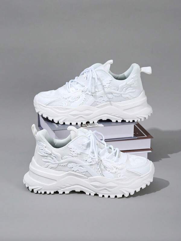 Sneaker casual da uomo con elementi antichi cinesi, design del drago, cultura orientale, scarpe versatili traspiranti da uomo, scarpe con platform, scarpe stringate a punta tonda, regalo per le vacanze, scarpe casual, scarpe sportive
