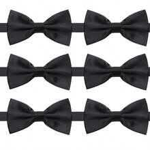 6pcs Polyester Bow Tie, Black & Red, For Performances, Parties, Weddings - Black - View 1